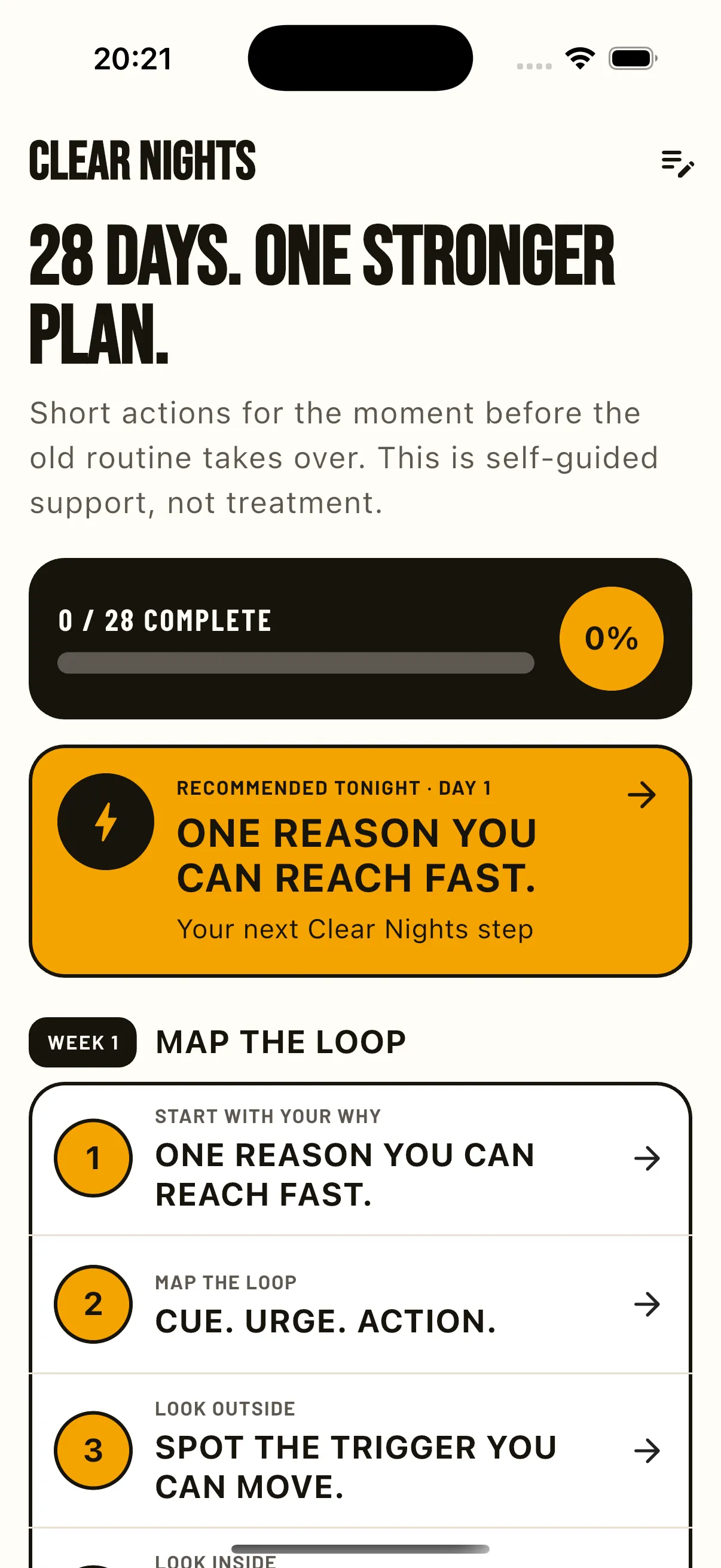 28-day plan screen in the Beerless iPhone app