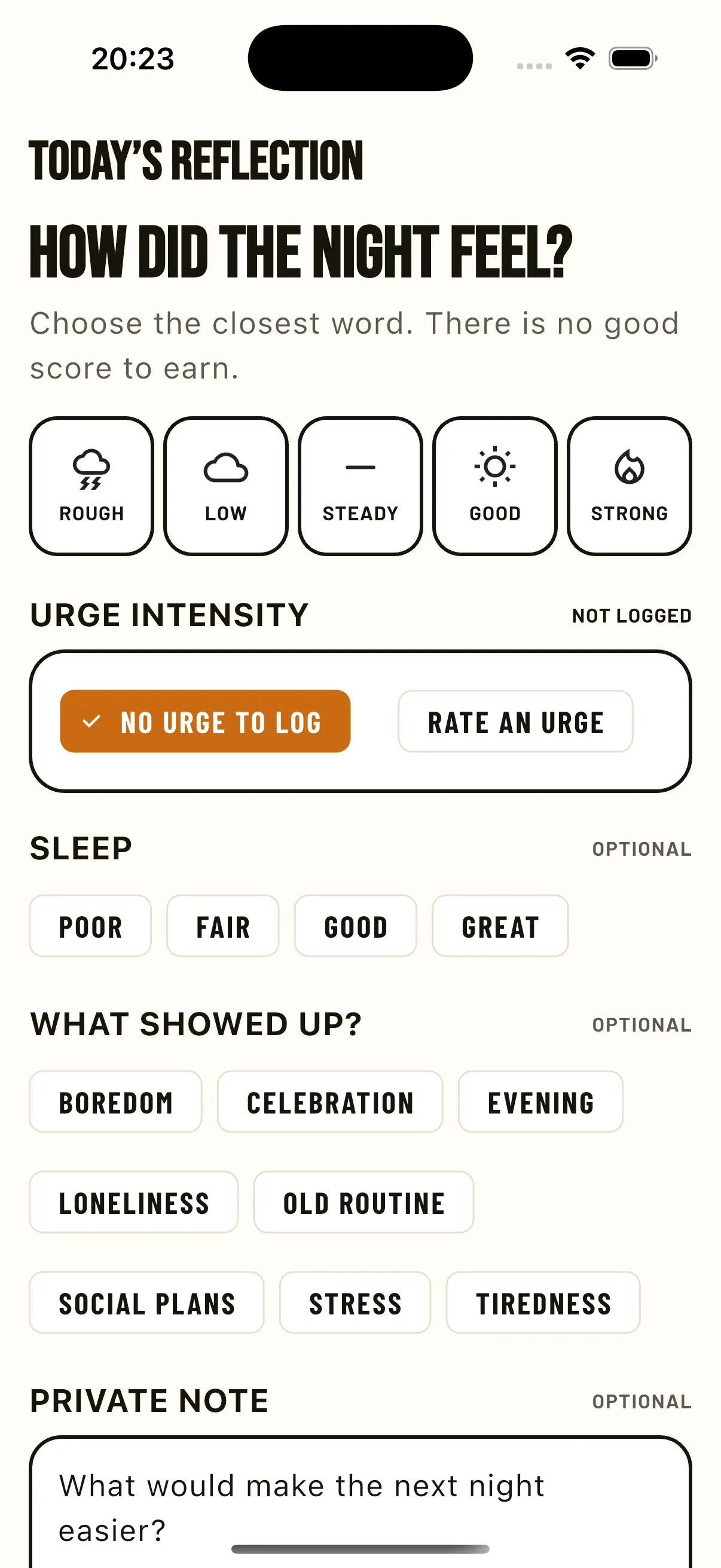 Private reflection screen in the Beerless iPhone app